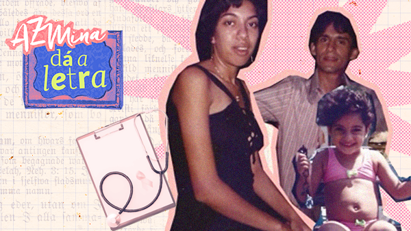 Imagem de capa de um vídeo mostra a mãe e o pai de Rafaela, autora do relato sobre viver com HIV, e a própria Rafaela quando era pequena