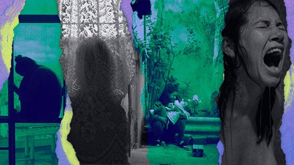 colagem digital mostra uma mulher sentada, com as pernas junto ao tronco, numa janela, desolada; ao lado uma mulher é vista de costas, por baixo da cortina, enquanto olha pela janela; na terceira parte um imagem onírica traz uma mulher com uma criança; enquanto a última mulher grita em desespero, revelando a dor de saber que o feto que carrega é incompatível com a vida