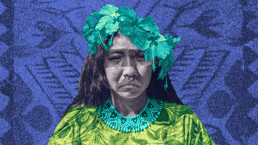 imagem de indigena com cara de triste, colagem